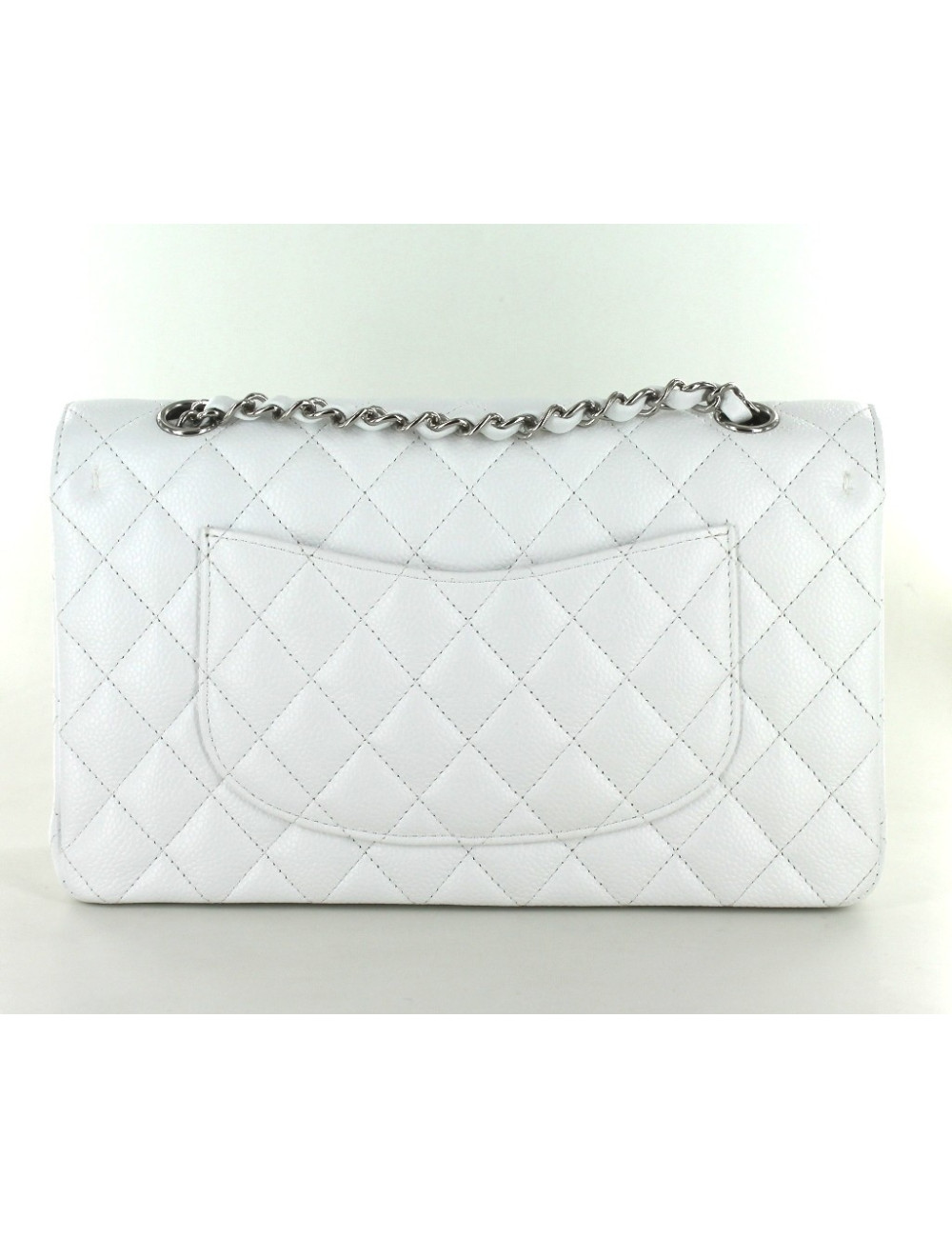 Sac CHANEL TIMELESS en veau grainé blanc chaîne argent