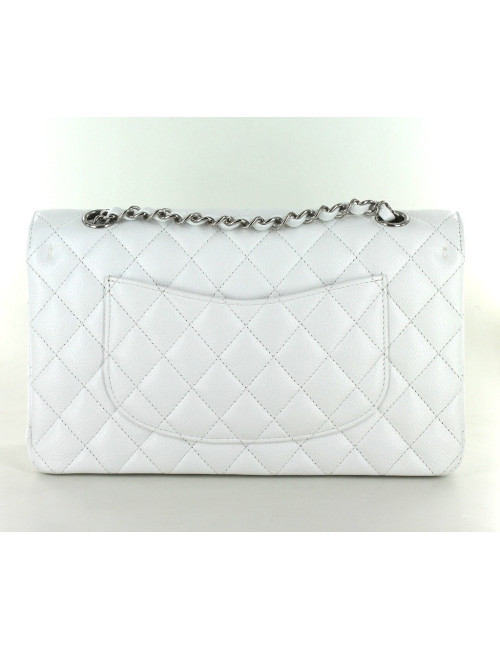 Sac CHANEL TIMELESS en veau grainé blanc chaîne argent