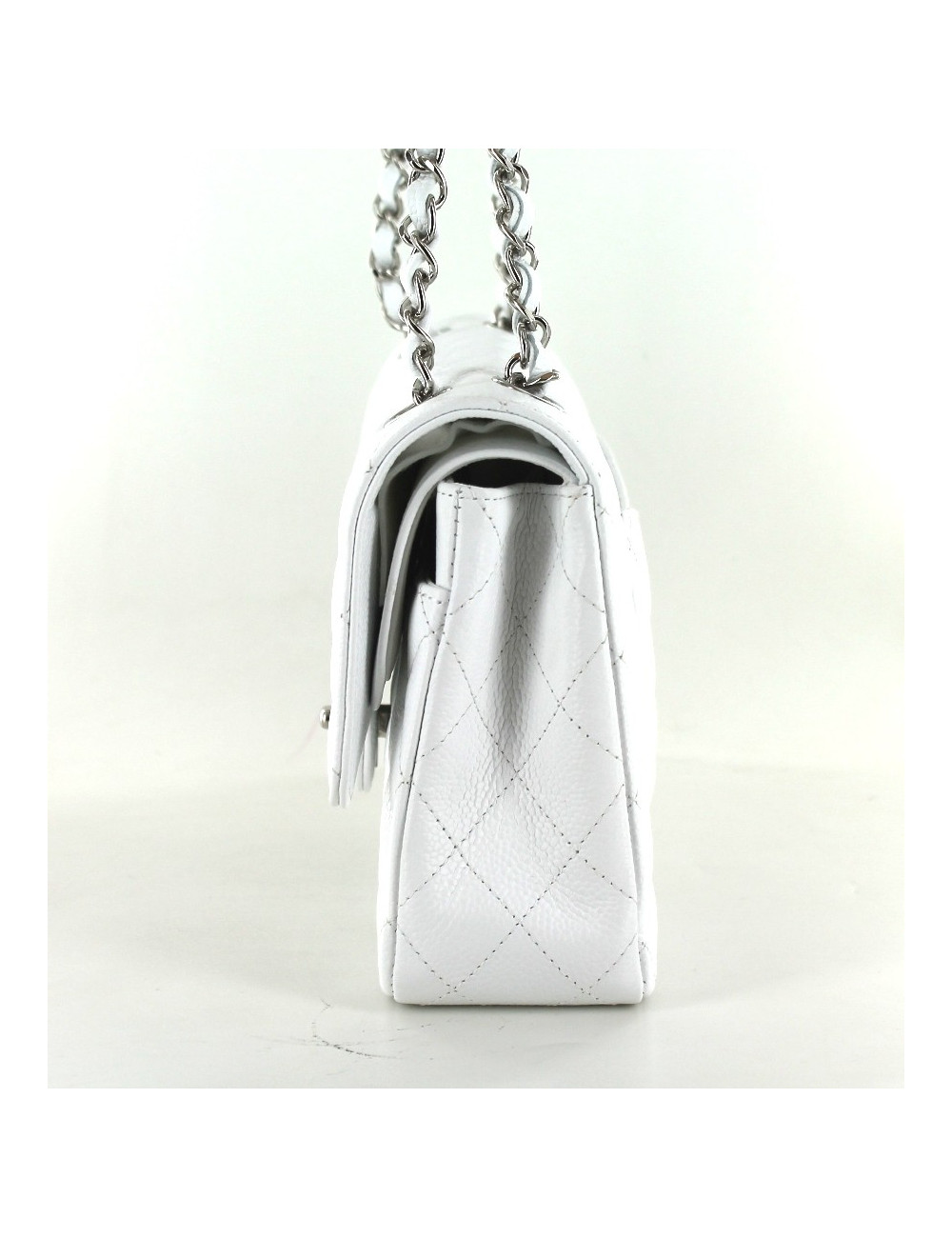 Sac CHANEL TIMELESS en veau grainé blanc chaîne argent