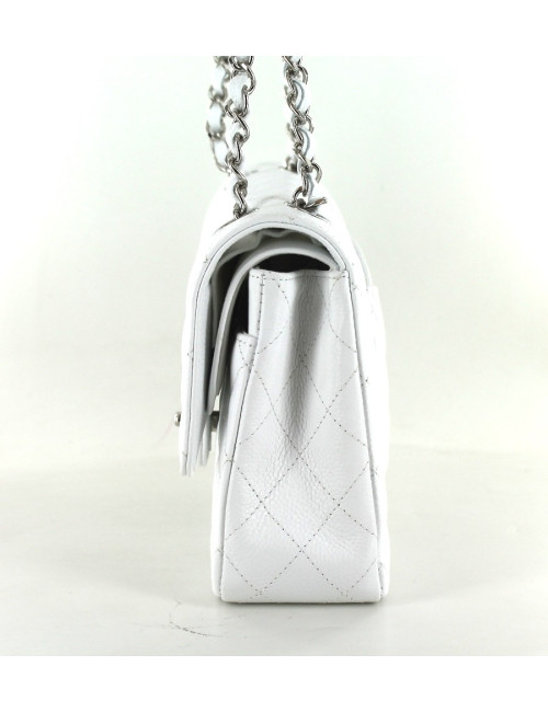 Sac CHANEL TIMELESS en veau grainé blanc chaîne argent