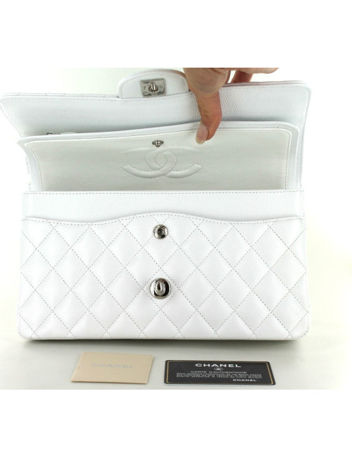 Sac CHANEL TIMELESS en veau grainé blanc chaîne argent