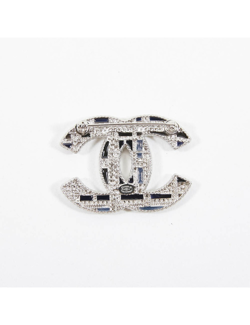 Broche CHANEL filigrane argent bleu perles nacrées