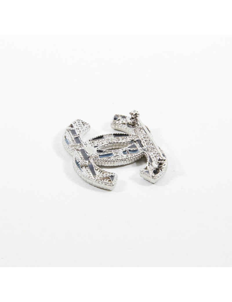 Broche CHANEL filigrane argent bleu perles nacrées