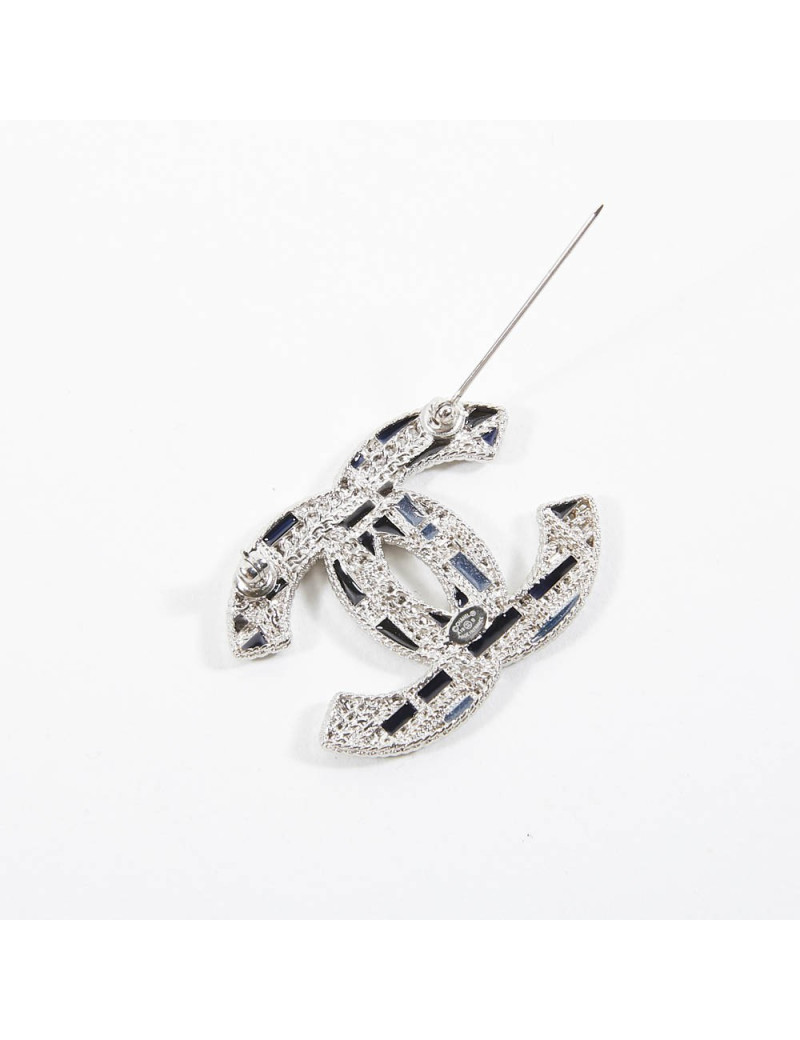 Broche CHANEL filigrane argent bleu perles nacrées