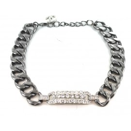 Exceptional CHANEL necklace chain bracelet and plate set with Rhinestones