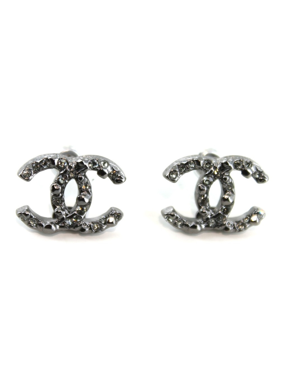Boucles d'oreilles CHANEL en métal argenté noir 