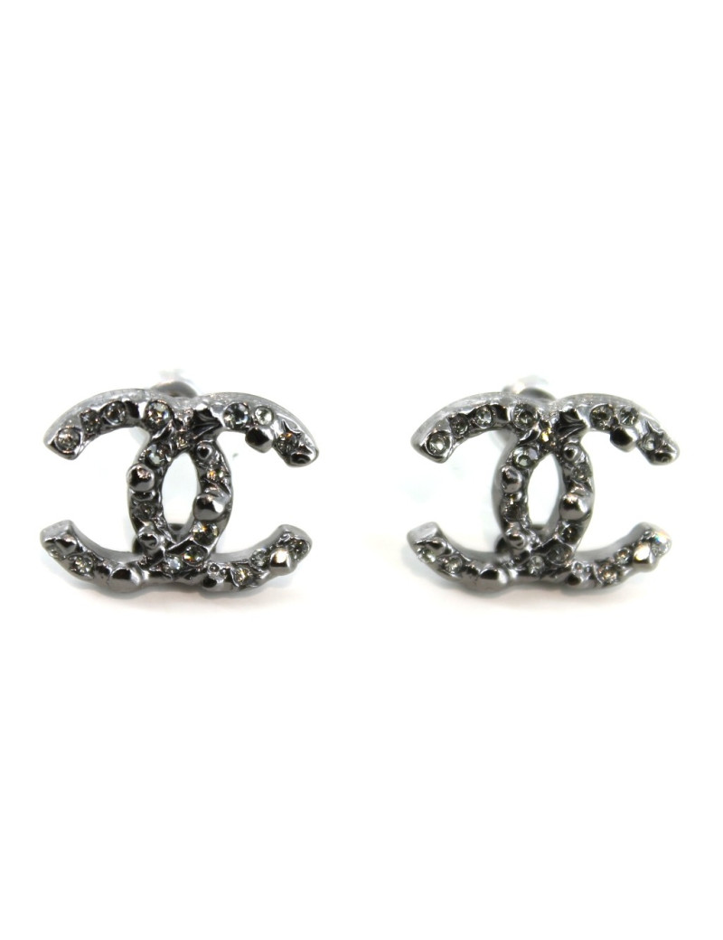 Boucles d'oreilles CHANEL en métal argenté noir 