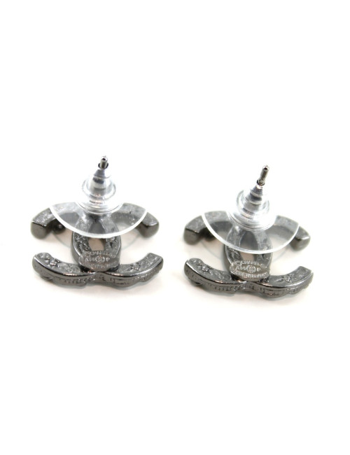 Boucles d'oreilles CHANEL en métal argenté noir 