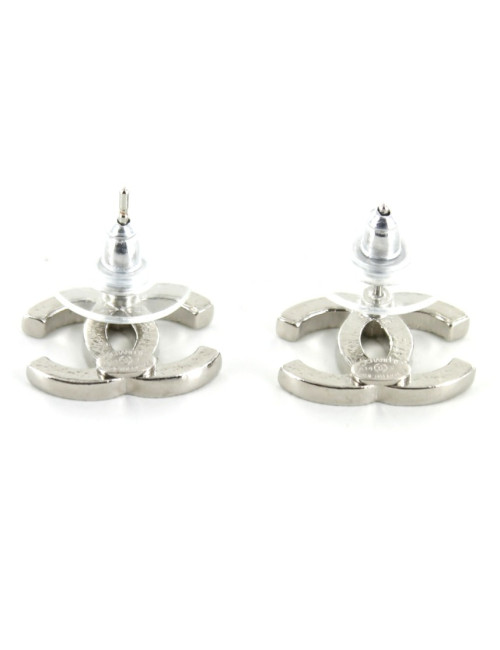 Boucles d'oreilles CHANEL CC sertis de strass argent