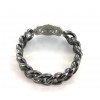 Bracelet CHANEL chaîne gourmette métal argenté noir et plaque sertie de strass