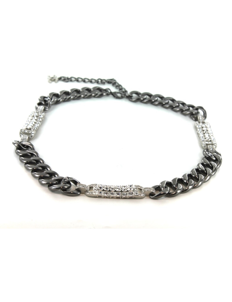 Ceinture CHANEL en chaîne gourmette et plaques serties de strass
