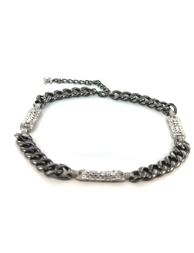 Ceinture CHANEL en chaîne gourmette et plaques serties de strass