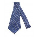 Cravate HERMES en soie imprimée bleue marine motif sellier