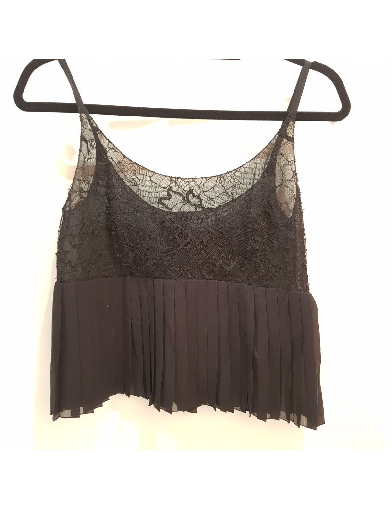 Blouse courte t 38 CHANEL soie noire plissée
