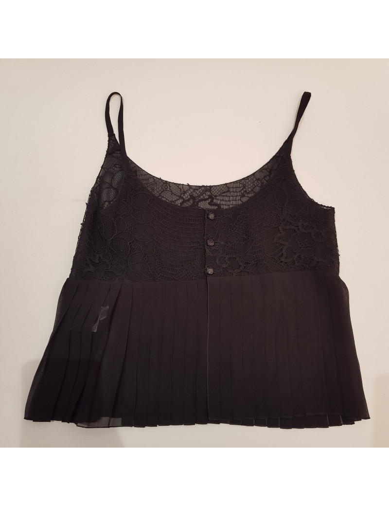 Blouse courte t 38 CHANEL soie noire plissée