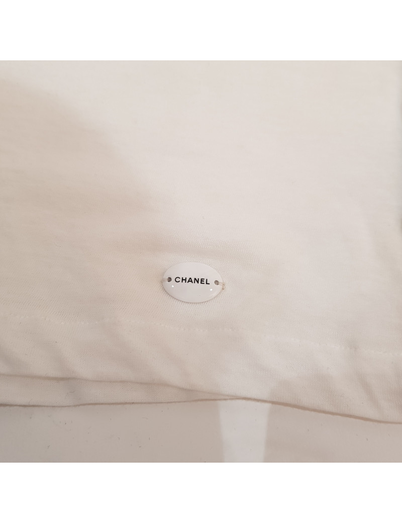 T-shirt T 34 CHANEL coton blanc chaines et brillants 
