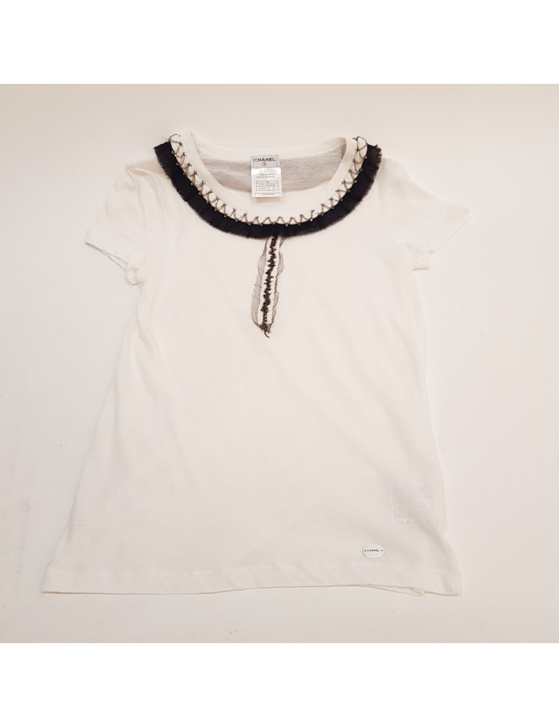 T-shirt T 34 CHANEL coton blanc chaines et brillants 