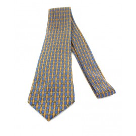 Cravate HERMES en soie imprimée bleue et marron