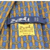 Cravate HERMES en soie imprimé bleu et marron