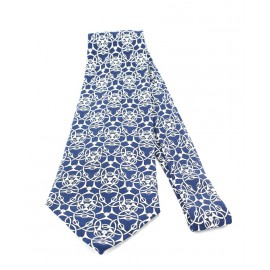 Blue printed silk HERMES tie Navy and white