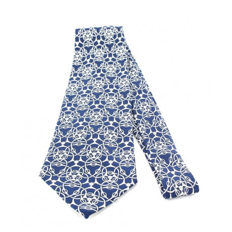 Cravate HERMES en soie imprimée bleue marine et blanche
