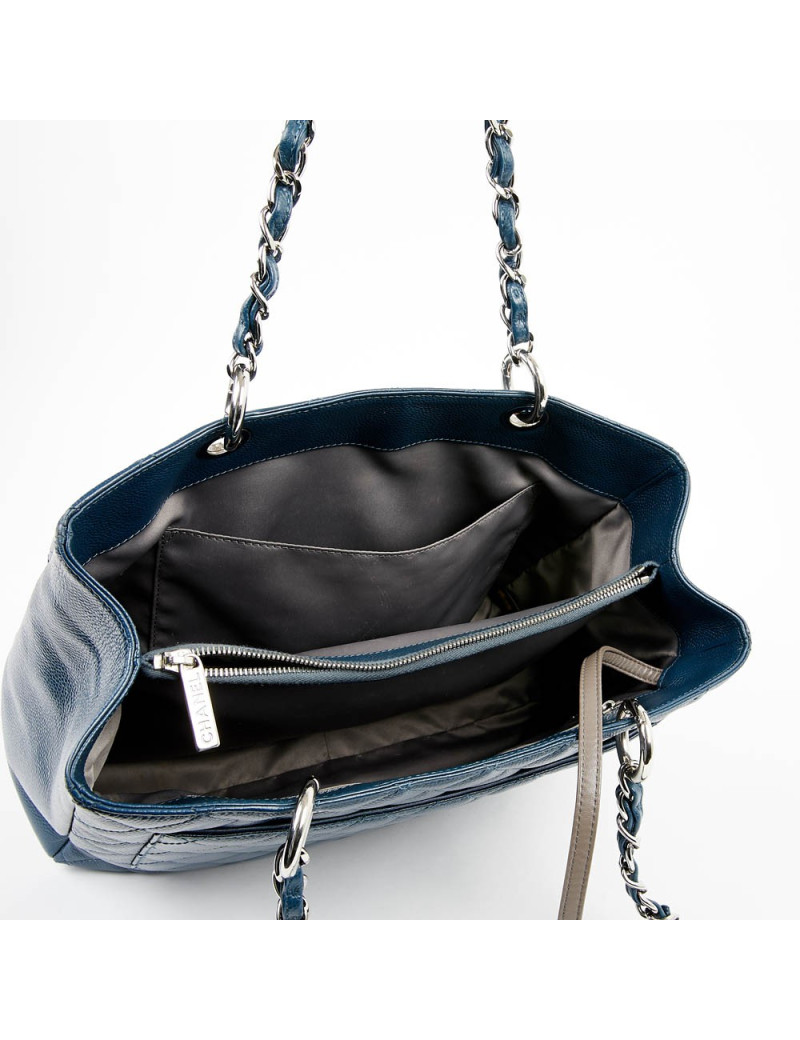 Cabas CHANEL cuir grainé bleu