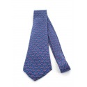 Cravate HERMES en soie imprimée bleue marine et maillons rouges