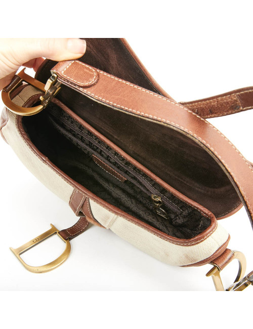Sac Saddle DIOR vintage toile et cuir marron
