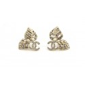 CHANEL earrings leaves gold metal pale, silver rhinestones and pearls