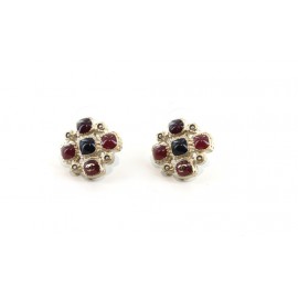 Ear studs CHANEL Burgundy and black glass paste