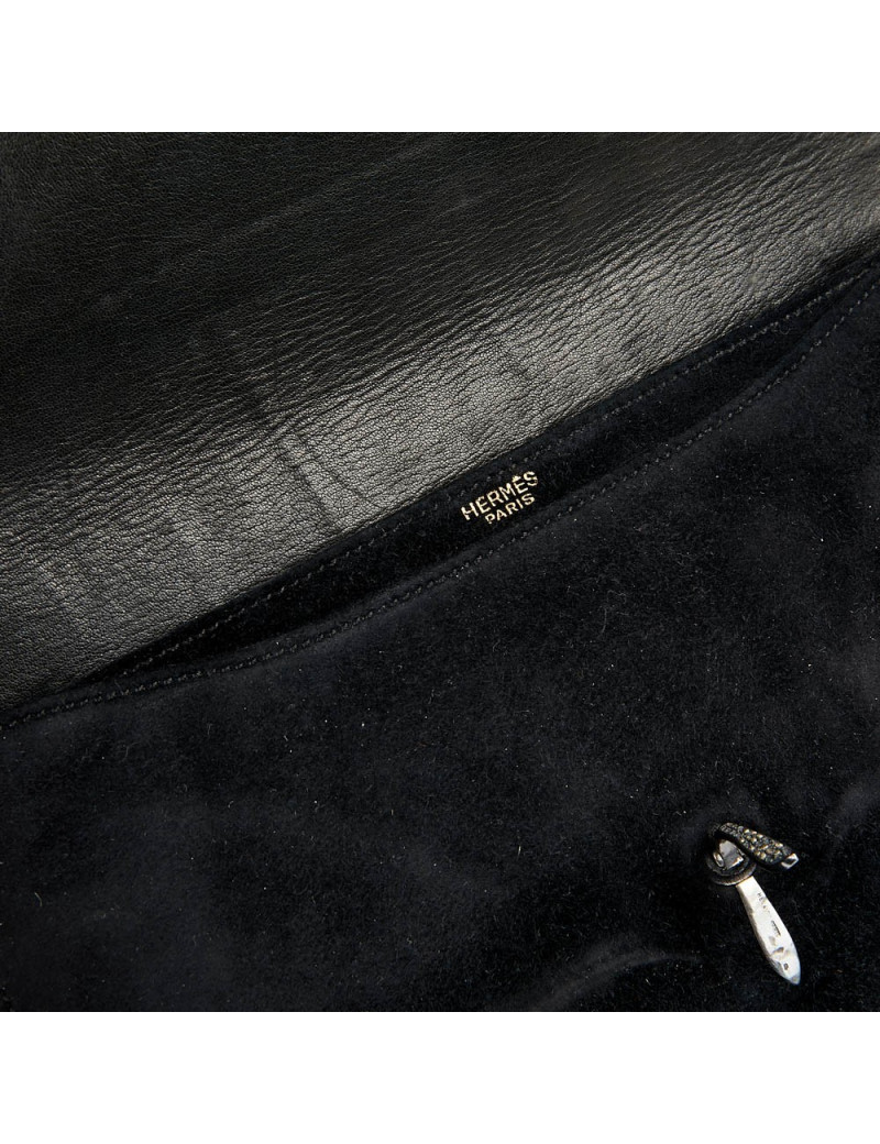 Pochette veau velours noir HERMES