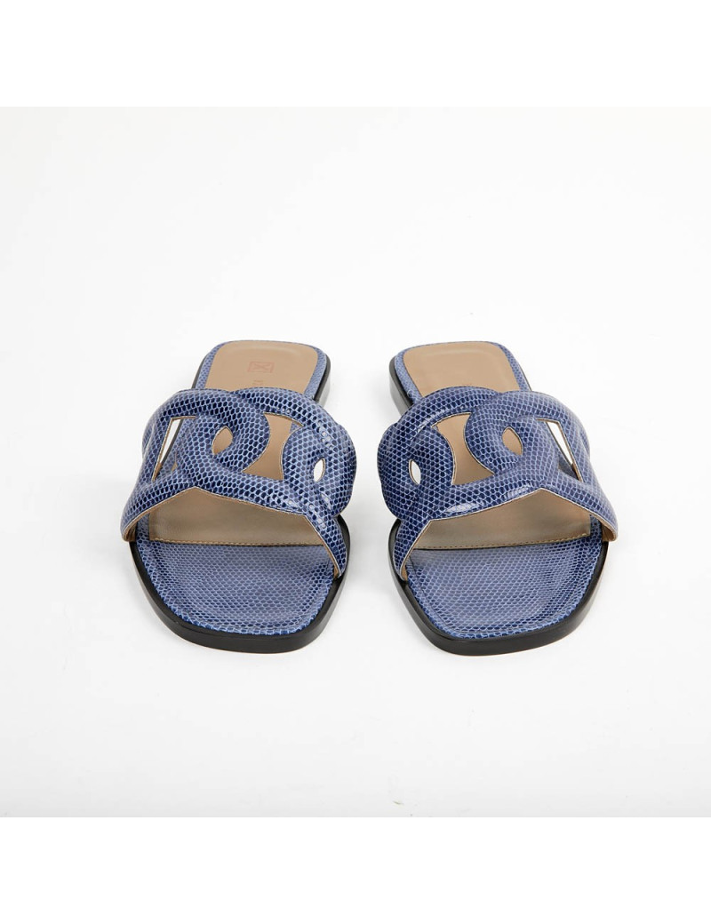 Sandales Omaha HERMES lézard bleu maritime T37