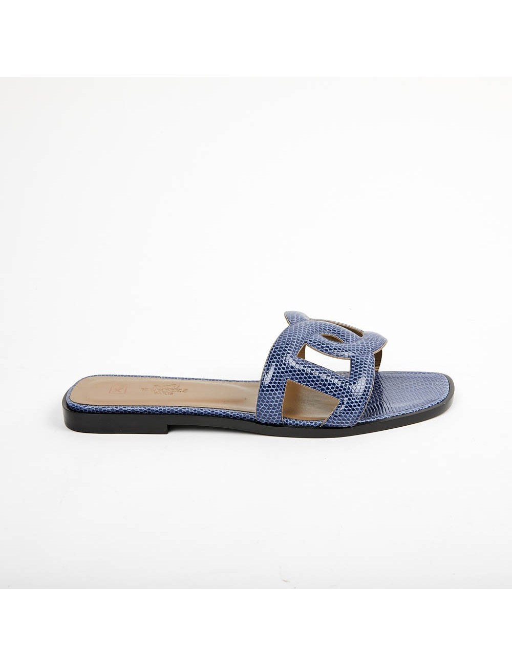 Sandales Omaha HERMES lézard bleu maritime T37