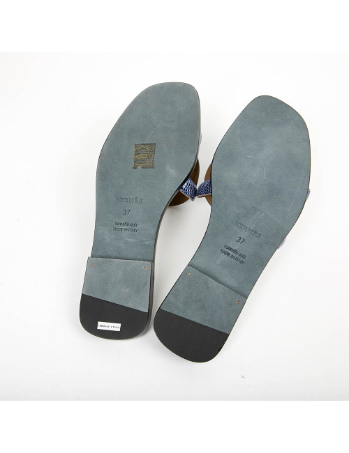 Sandales Omaha HERMES lézard bleu maritime T37