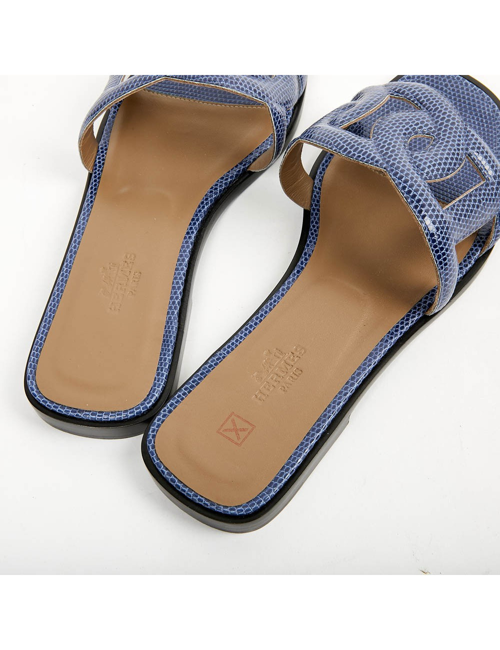 Sandales Omaha HERMES lézard bleu maritime T37