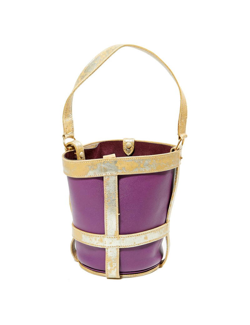 Sac seau HERMES bicolore violet doré