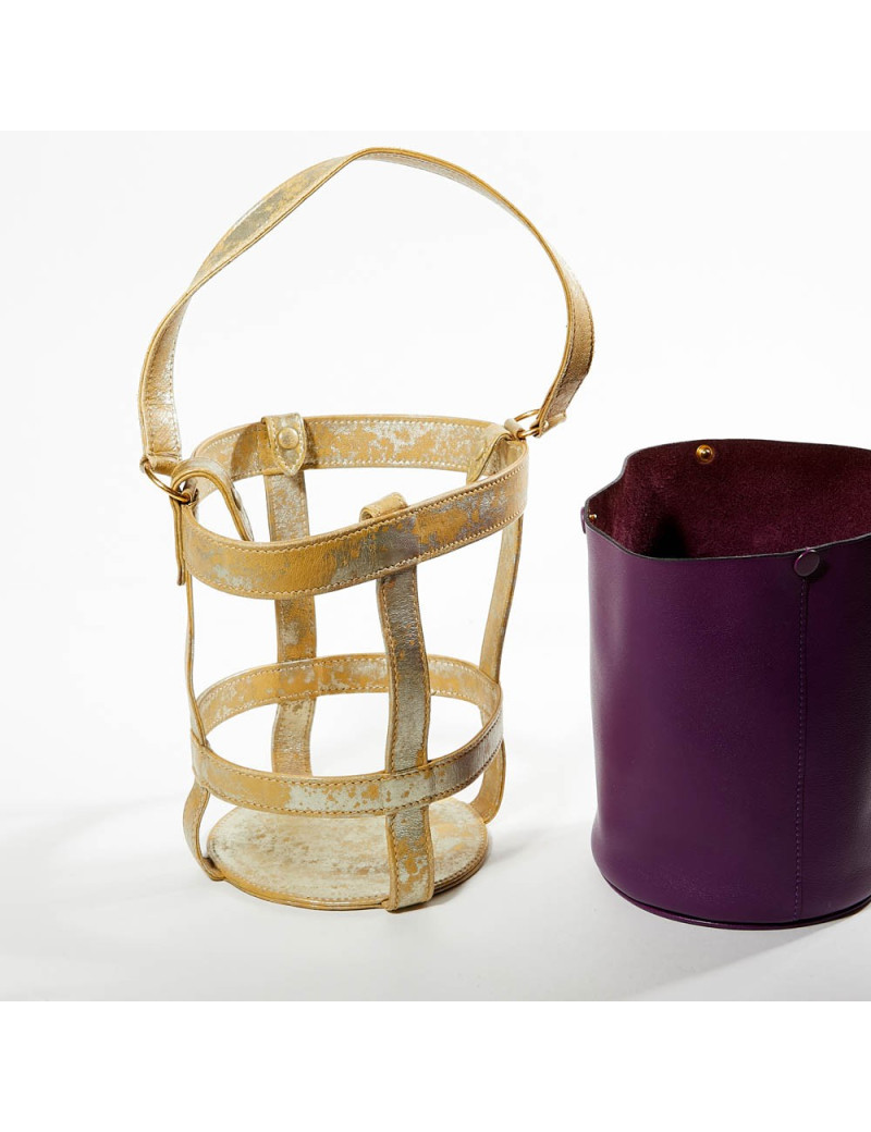 Sac seau HERMES bicolore améthyste et vieil or