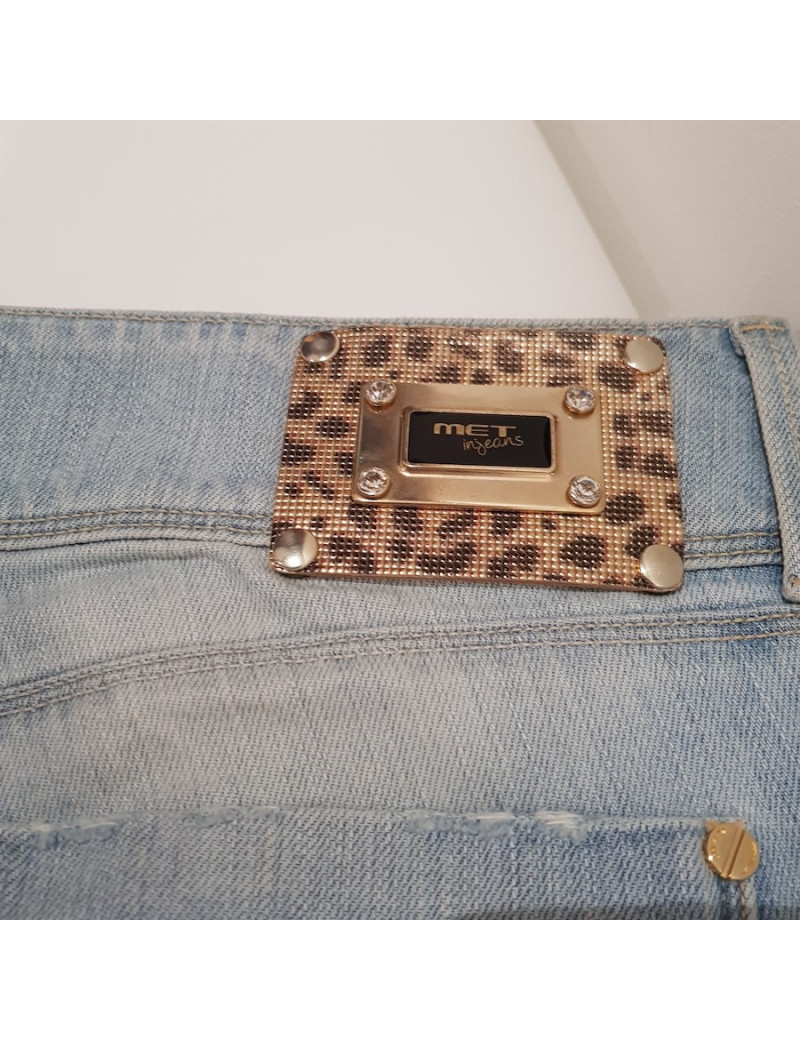 Jean MET bleu ciel à strass dorés et noirs