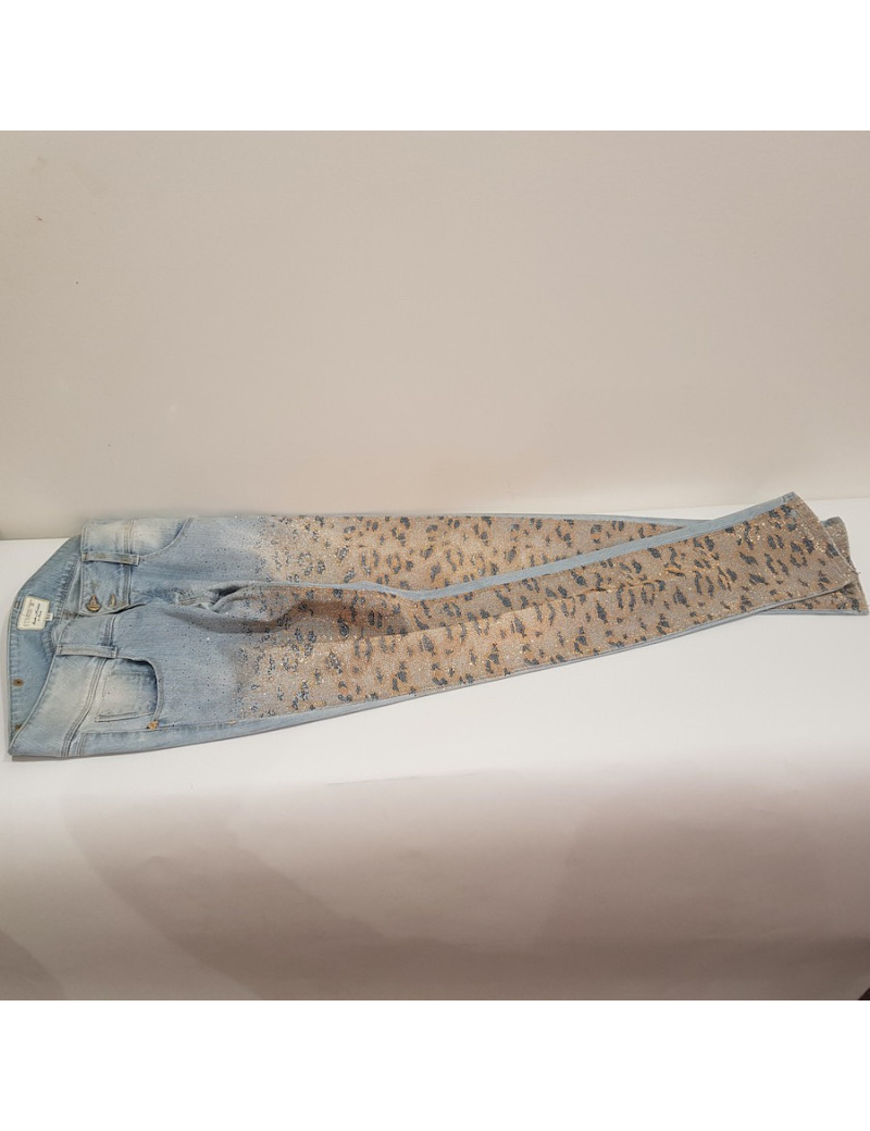 Jean MET bleu ciel à strass dorés et noirs