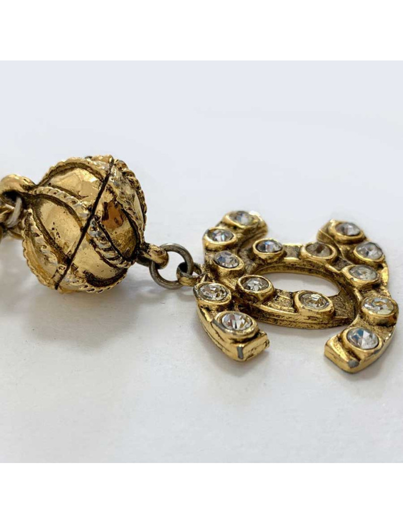Long collier doré CHANEL CC strass vintage