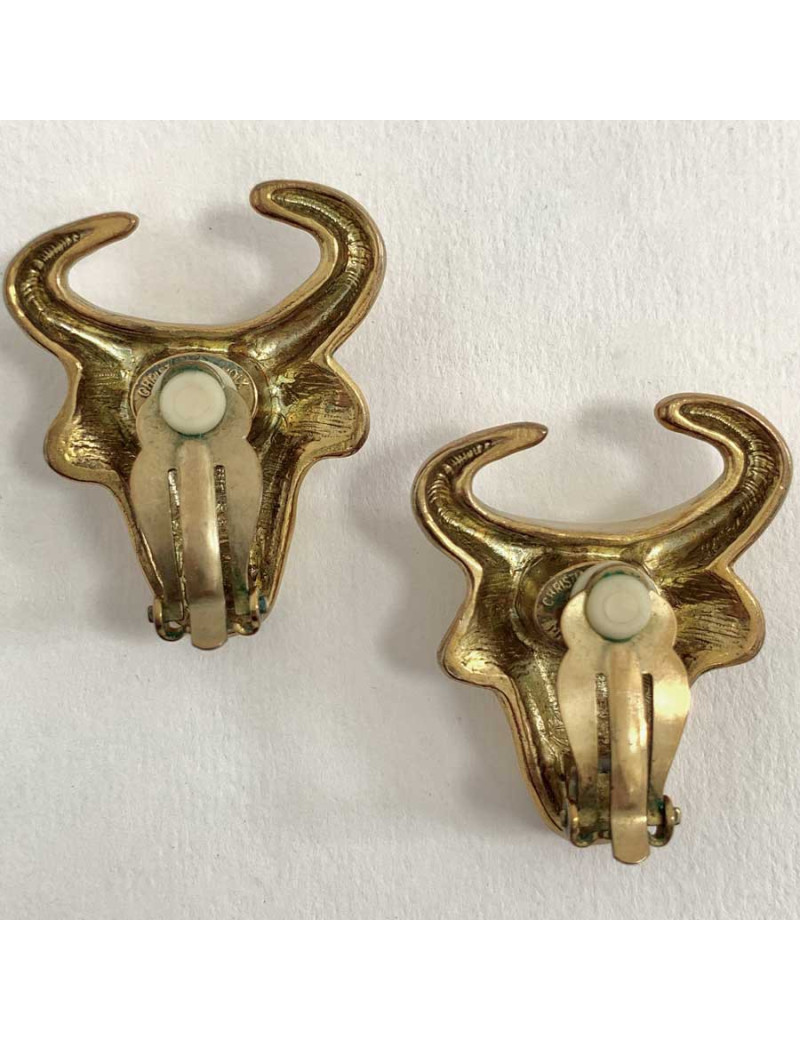 Boucles d'oreille vintage tete de taureau C LACROIX