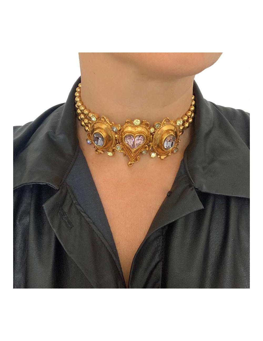 CHRISTIAN LACROIX Collier Ras de cou doré et strass