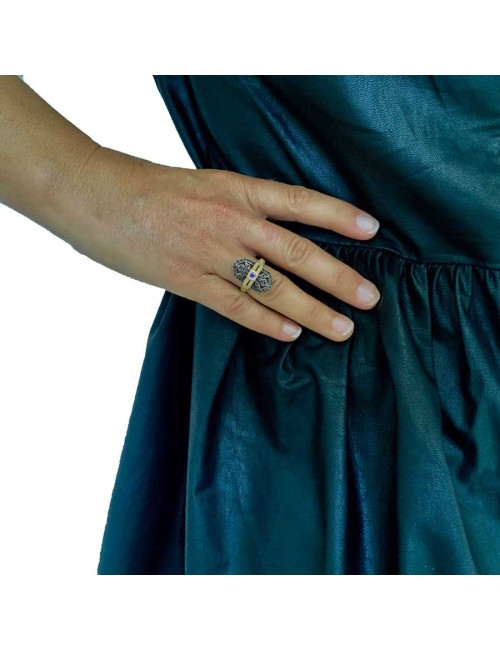 Bague Art Deco argent, or, et améthyste