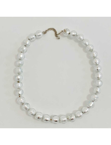 Collier CHANEL verre inclusion feuille d'argent