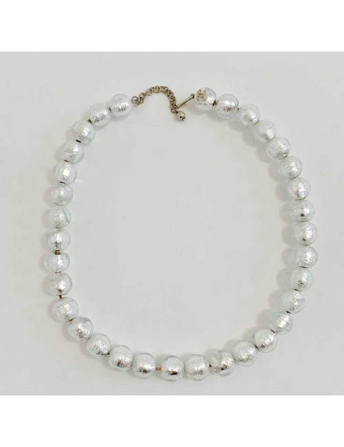 Collier CHANEL verre inclusion feuille d'argent