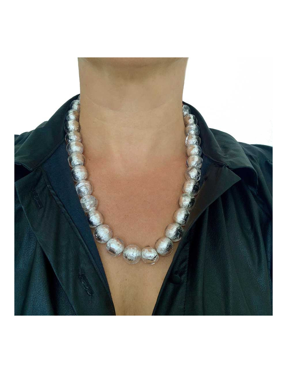 CHANEL molten glass beads and silver leaf insert necklace