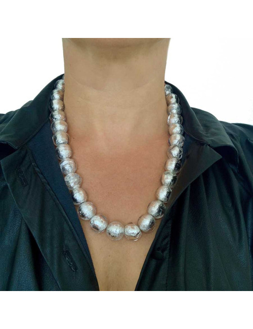 CHANEL molten glass beads and silver leaf insert necklace