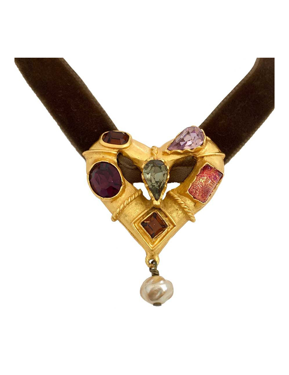Collier Vintage CHRISTIAN LACROIX cordon velours marron