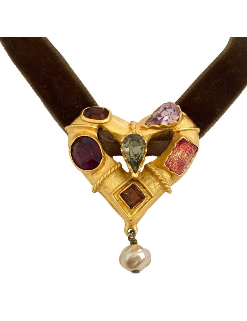 Collier Vintage CHRISTIAN LACROIX cordon velours marron