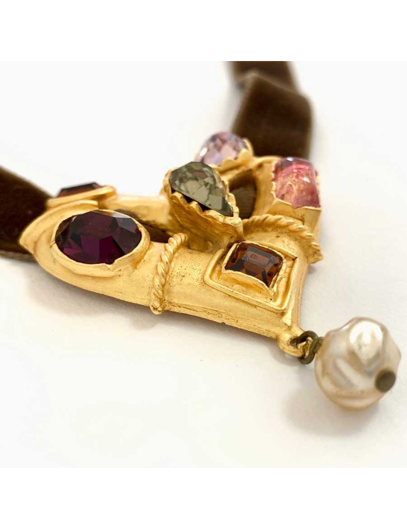 Collier Vintage CHRISTIAN LACROIX cordon velours marron